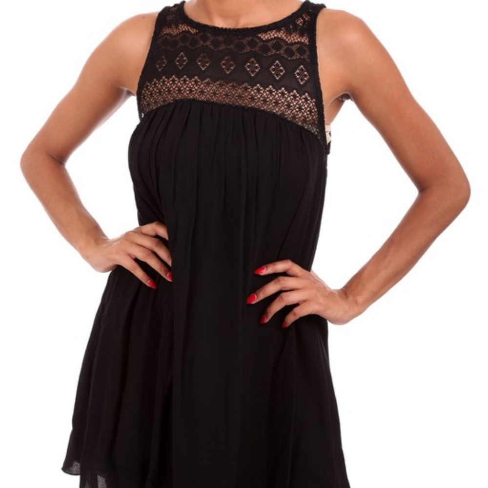 Casual Classis Plus Size Little Black Sleeveless Lace Dress